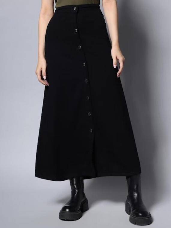 women solid high rise denim a-line skirt - 22004891 - Zoom Image - 0