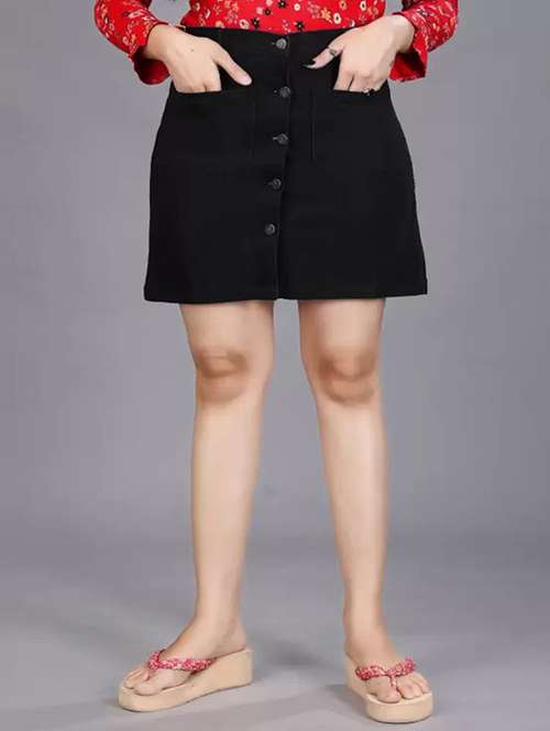 women solid mid rise denim skirt - 22004892 -  Standard Image - 0