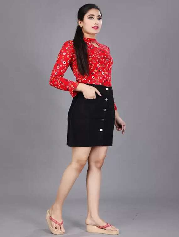 women solid mid rise denim skirt - 22004892 -  Standard Image - 1