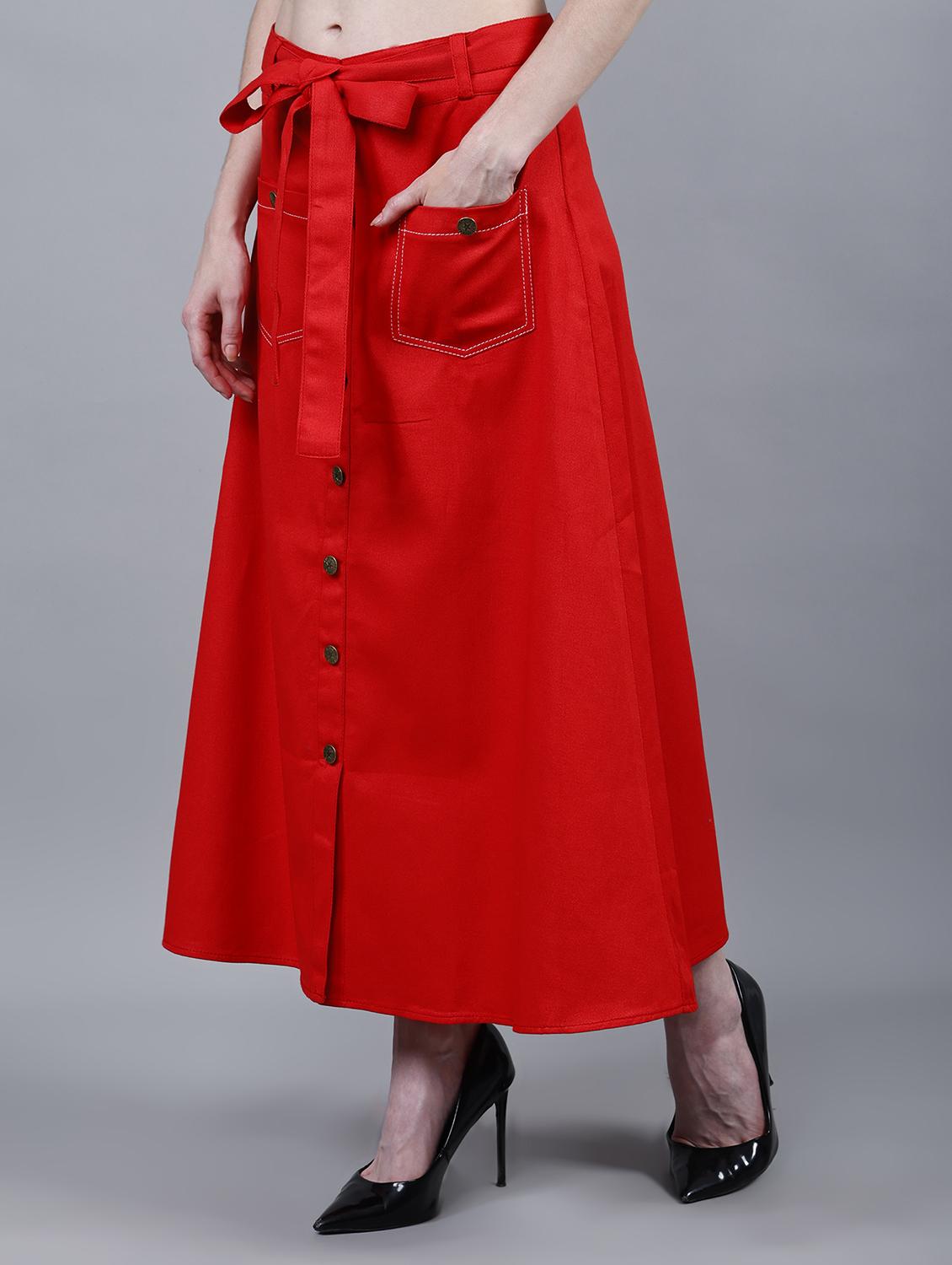 women solid mid rise a-line skirt - 22004894 - Standard Image - 1