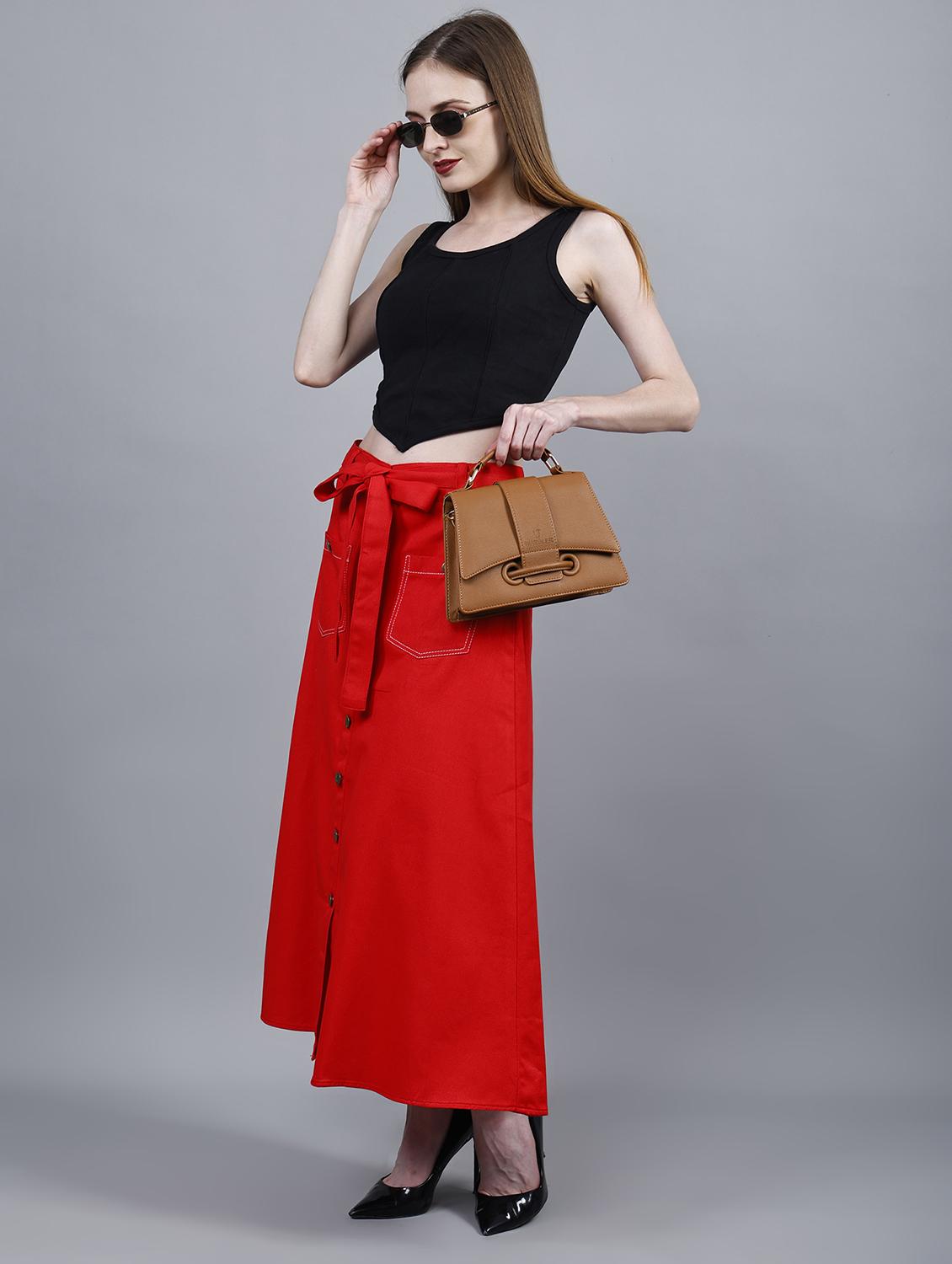 women solid mid rise a-line skirt - 22004894 - Standard Image - 4