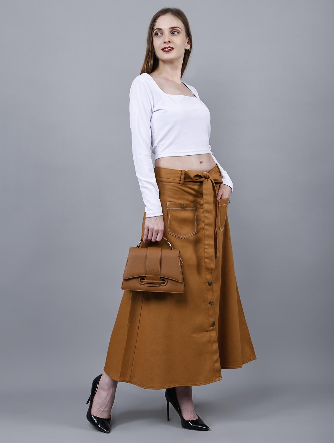 women solid mid rise a-line skirt - 22004895 - Standard Image - 4