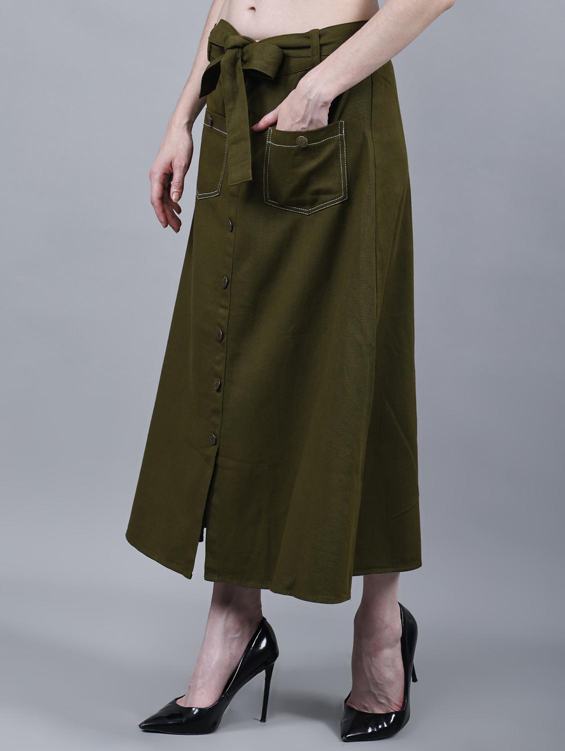 women solid mid rise a-line skirt - 22004897 - Standard Image - 1
