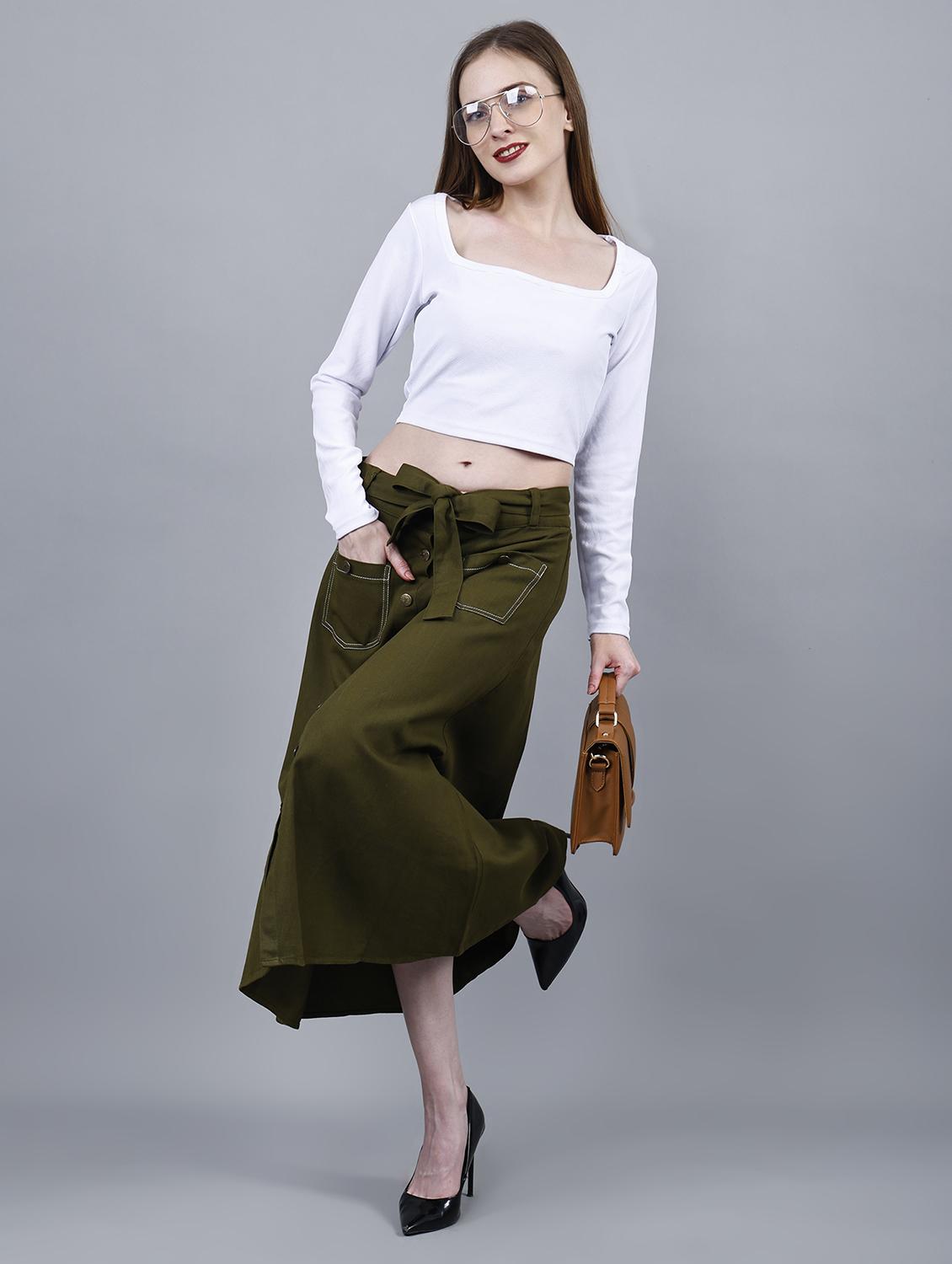 women solid mid rise a-line skirt - 22004897 - Standard Image - 4