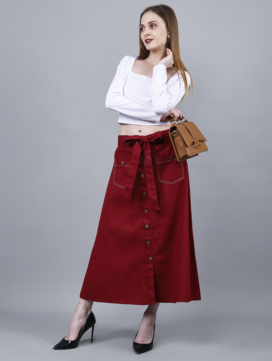 women solid mid rise a-line skirt - 22004900 - Standard Image - 4