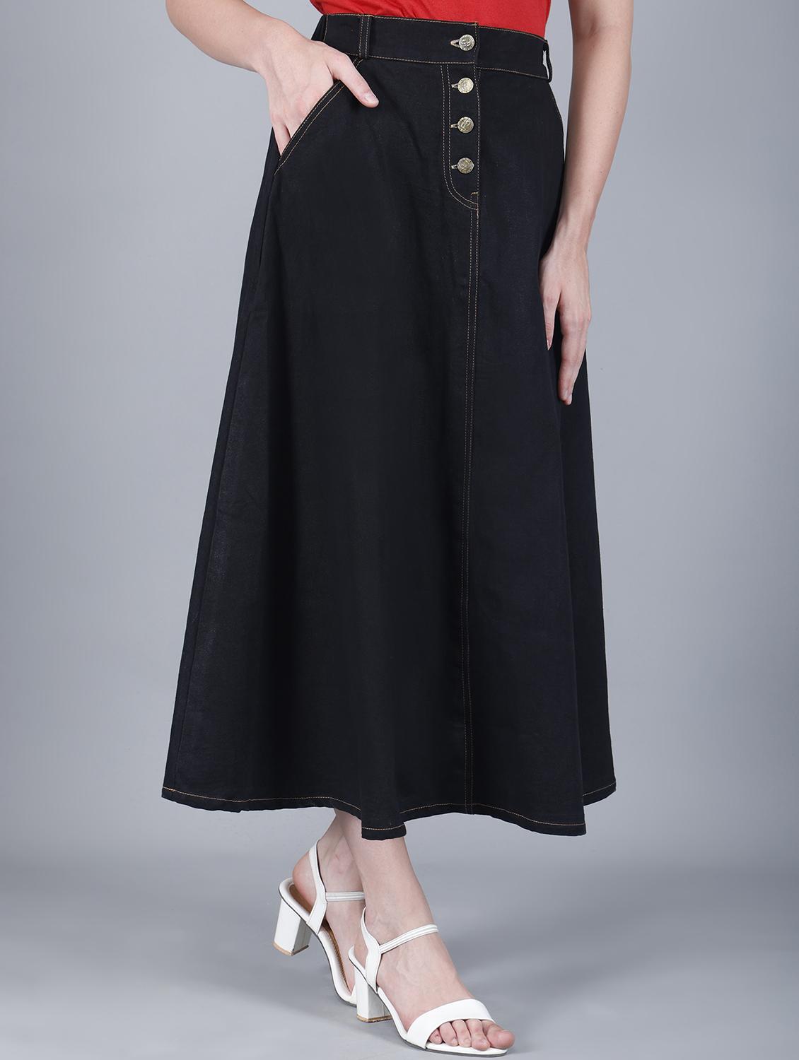 women solid mid rise denim a-line skirt - 22004903 -  Standard Image - 1