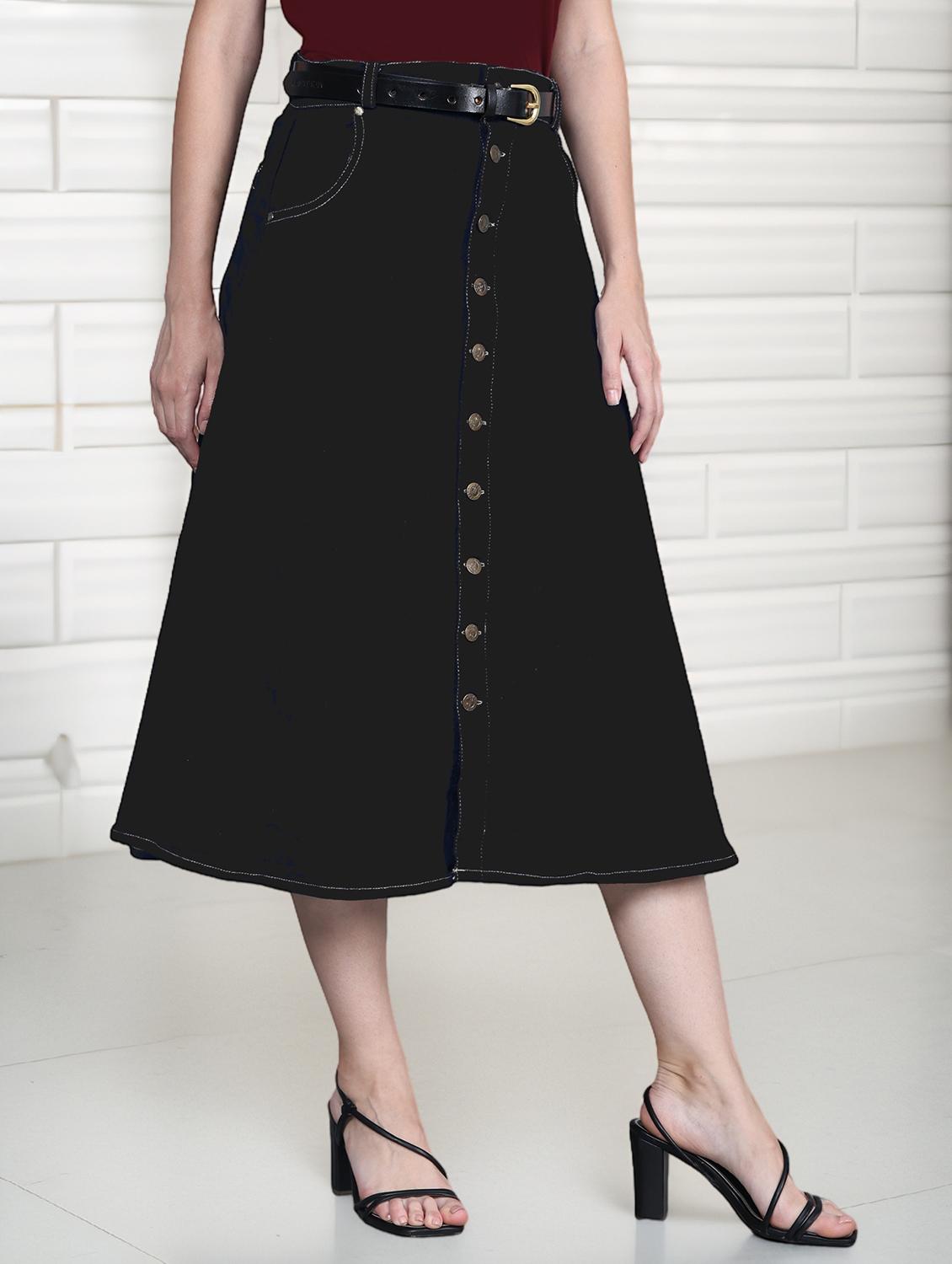 women solid mid rise denim a-line skirt - 22004904 -  Standard Image - 1