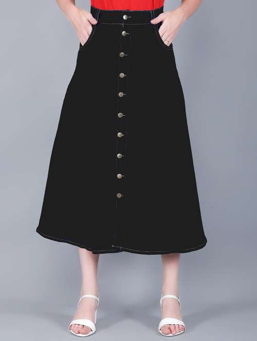 women solid mid rise denim a-line skirt - 22004905 -  Standard Image - 0