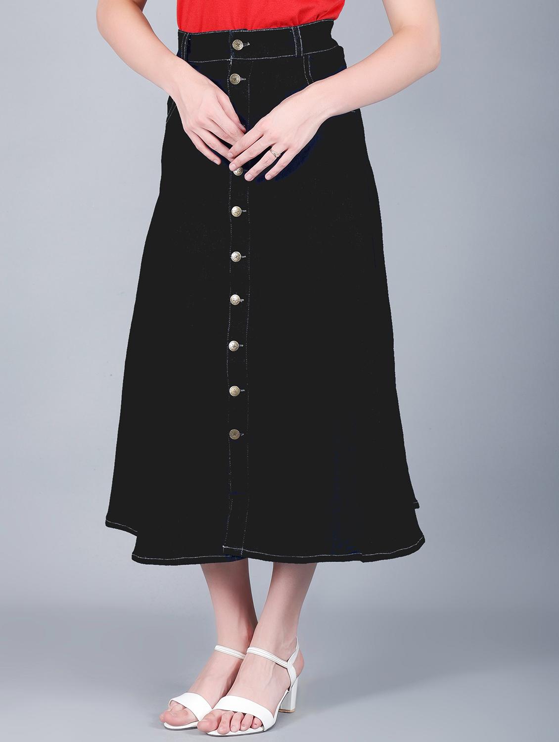 women solid mid rise denim a-line skirt - 22004905 -  Standard Image - 1