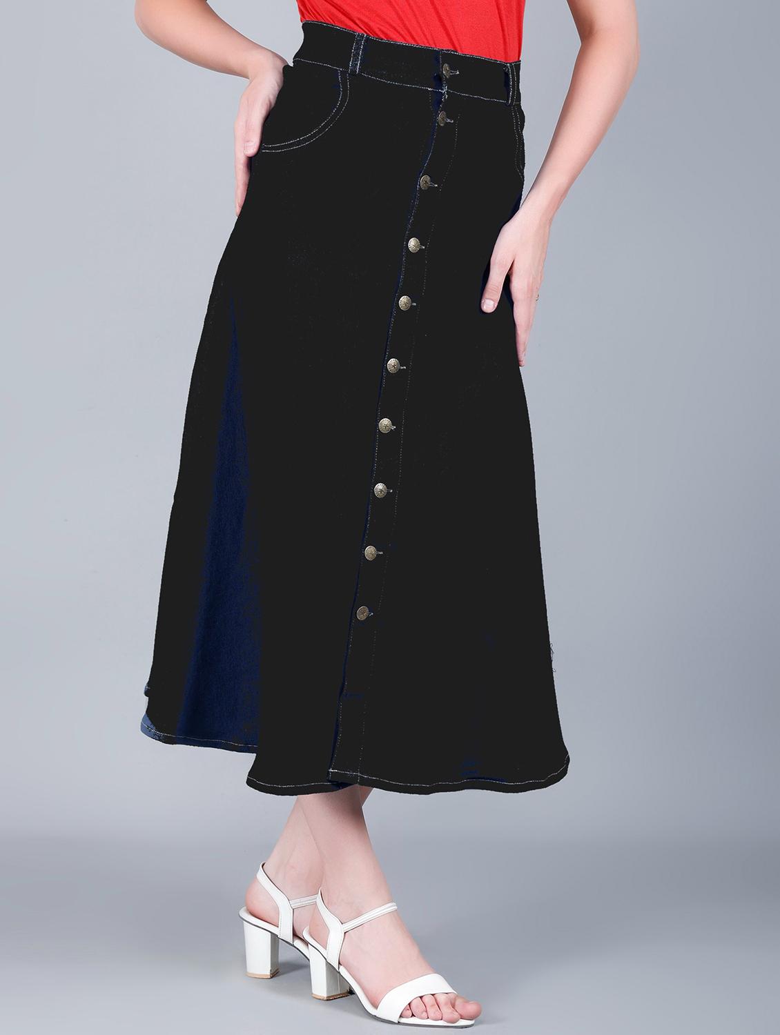 women solid mid rise denim a-line skirt - 22004905 - Standard Image - 4