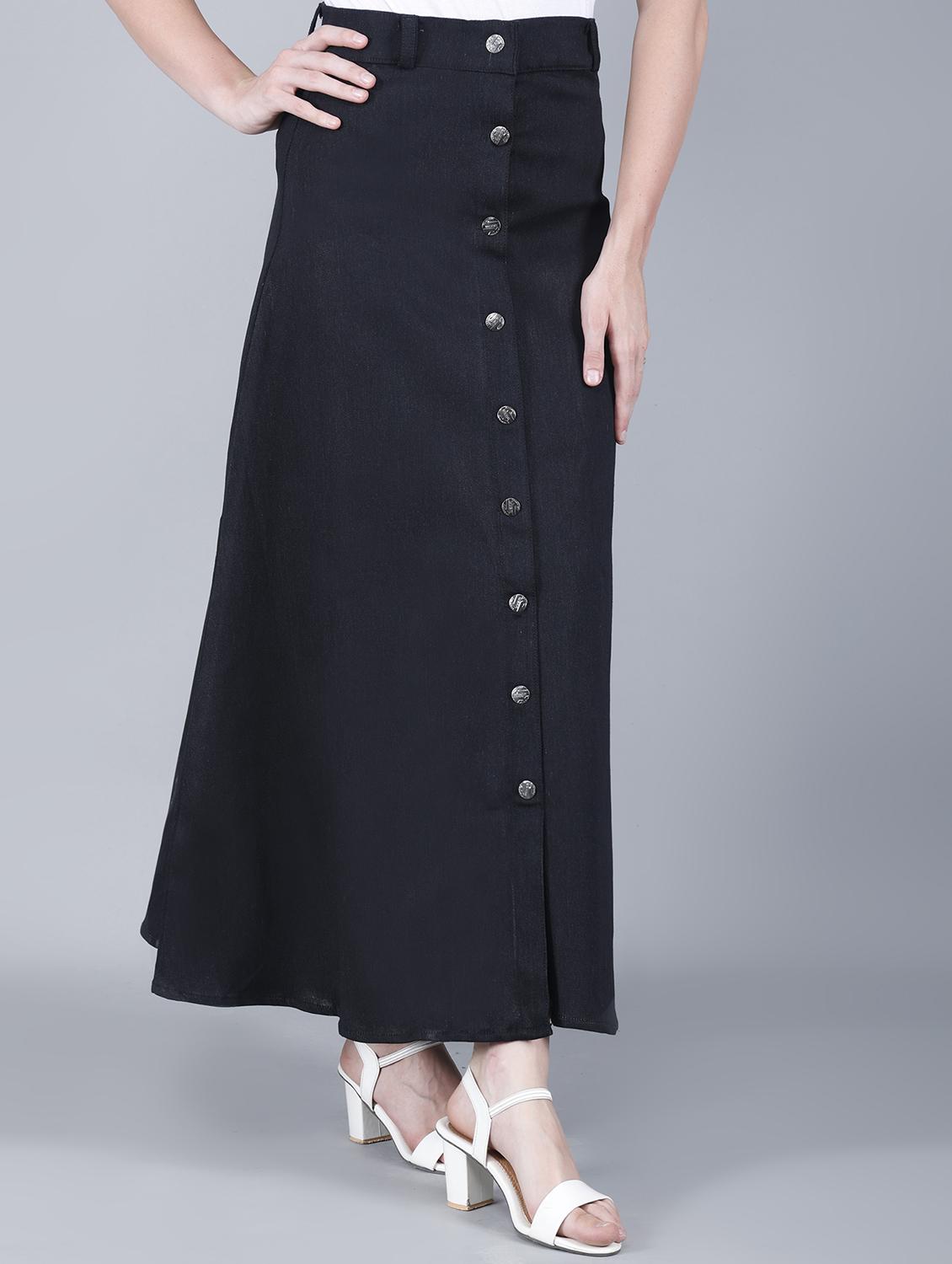 women solid mid rise denim a-line skirt - 22004906 -  Standard Image - 1