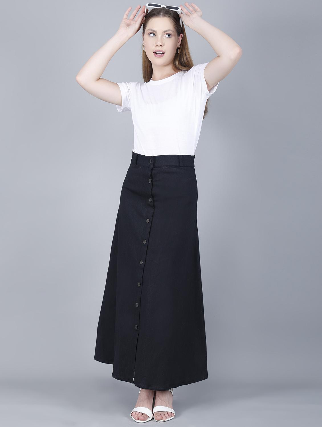women solid mid rise denim a-line skirt - 22004906 - Standard Image - 4