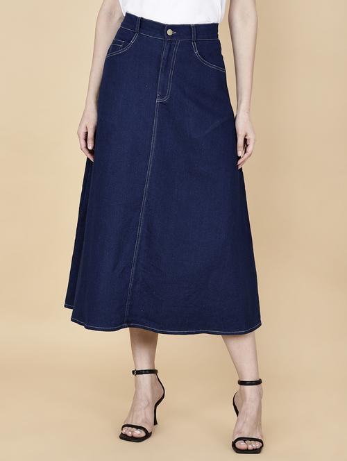 women solid mid rise denim a-line skirt - 22004907 - Standard Image - 0