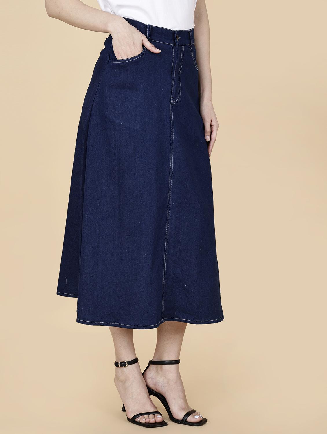 women solid mid rise denim a-line skirt - 22004907 -  Standard Image - 1