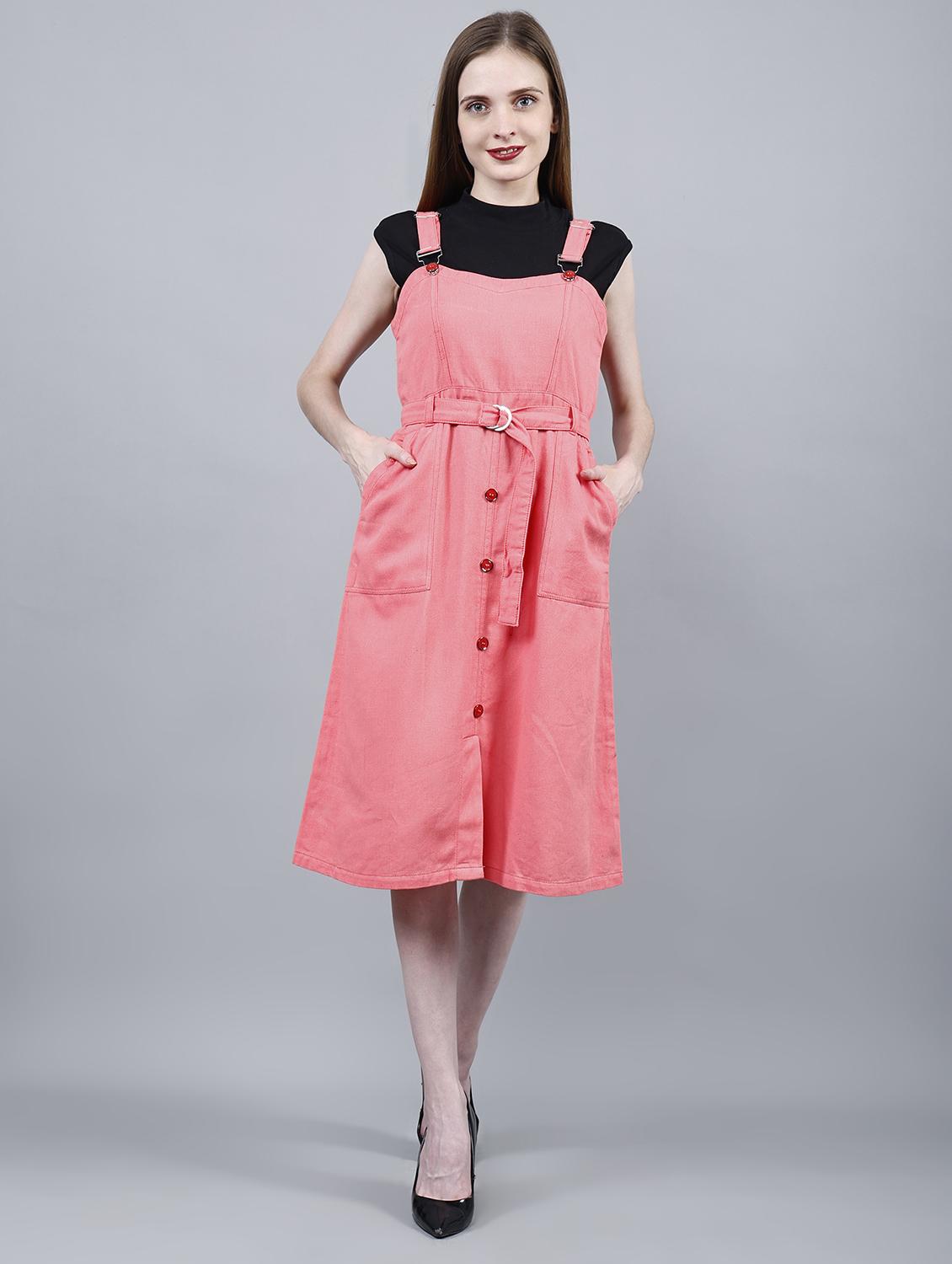 women solid shoulder strap dungaree dress - 22004910 -  Standard Image - 1