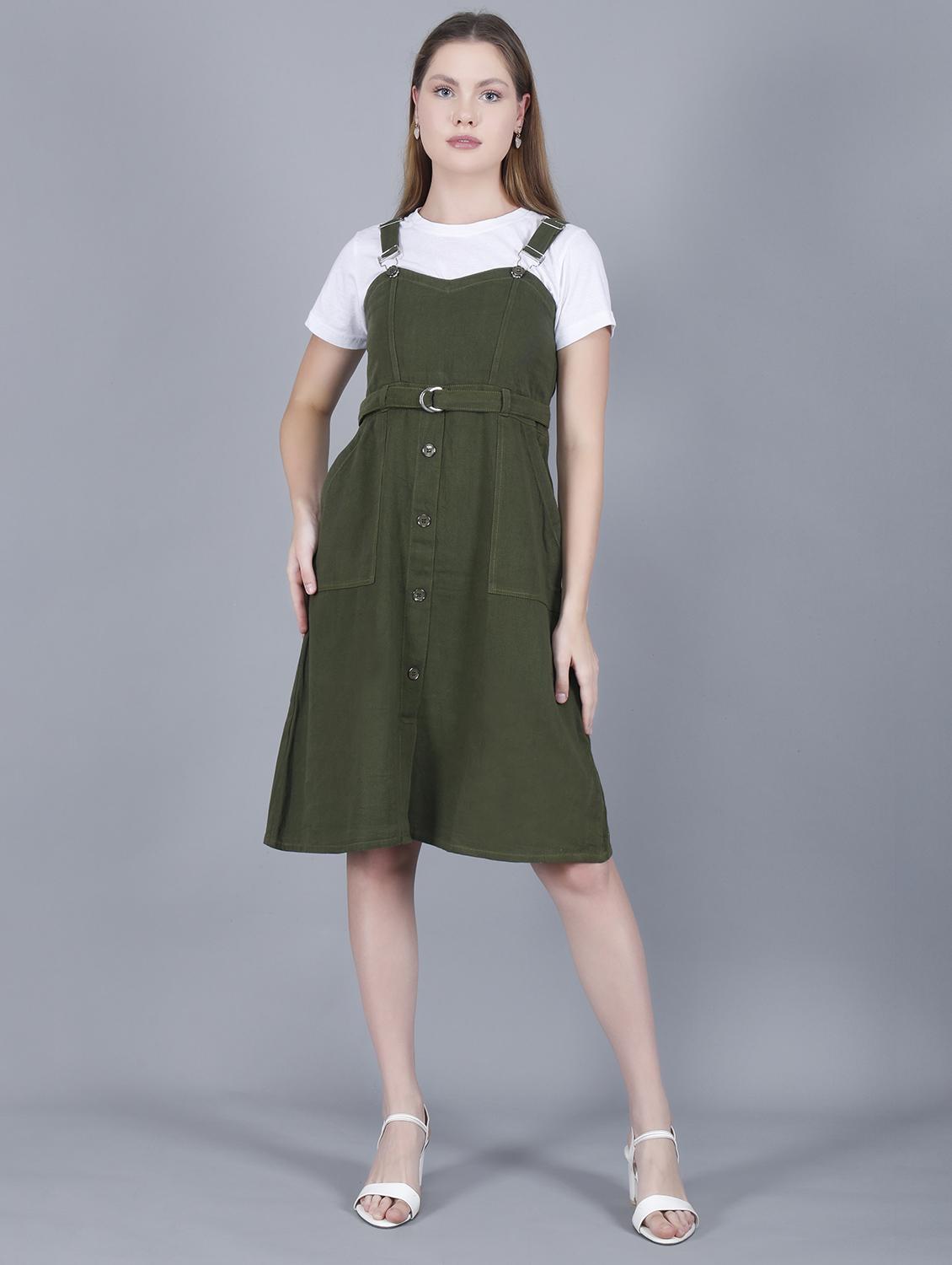 women solid shoulder strap dungaree dress - 22004911 -  Standard Image - 1