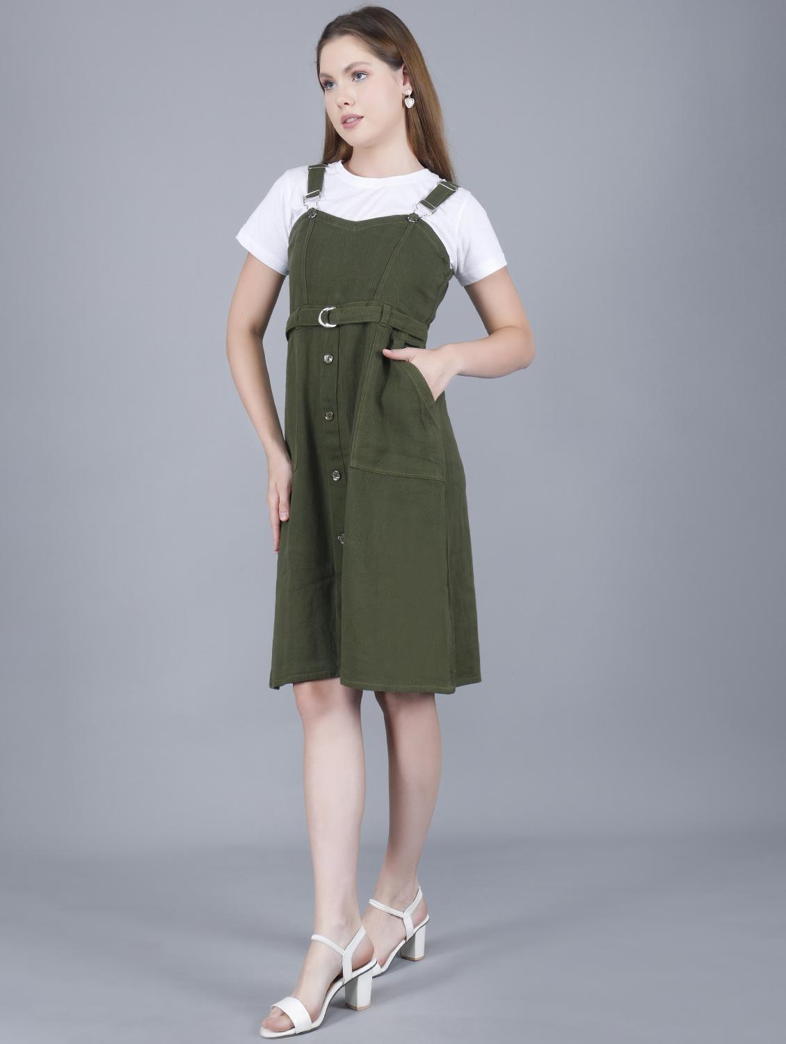 women solid shoulder strap dungaree dress - 22004911 - Standard Image - 4