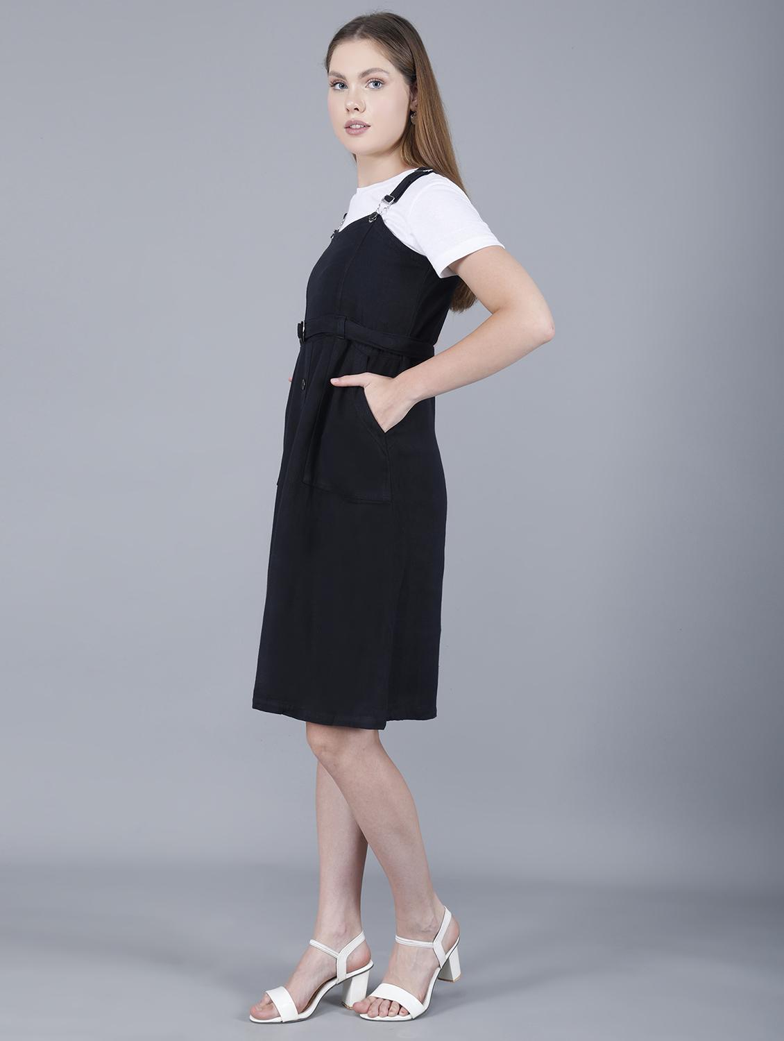 women solid shoulder strap dungaree dress - 22004912 -  Standard Image - 1