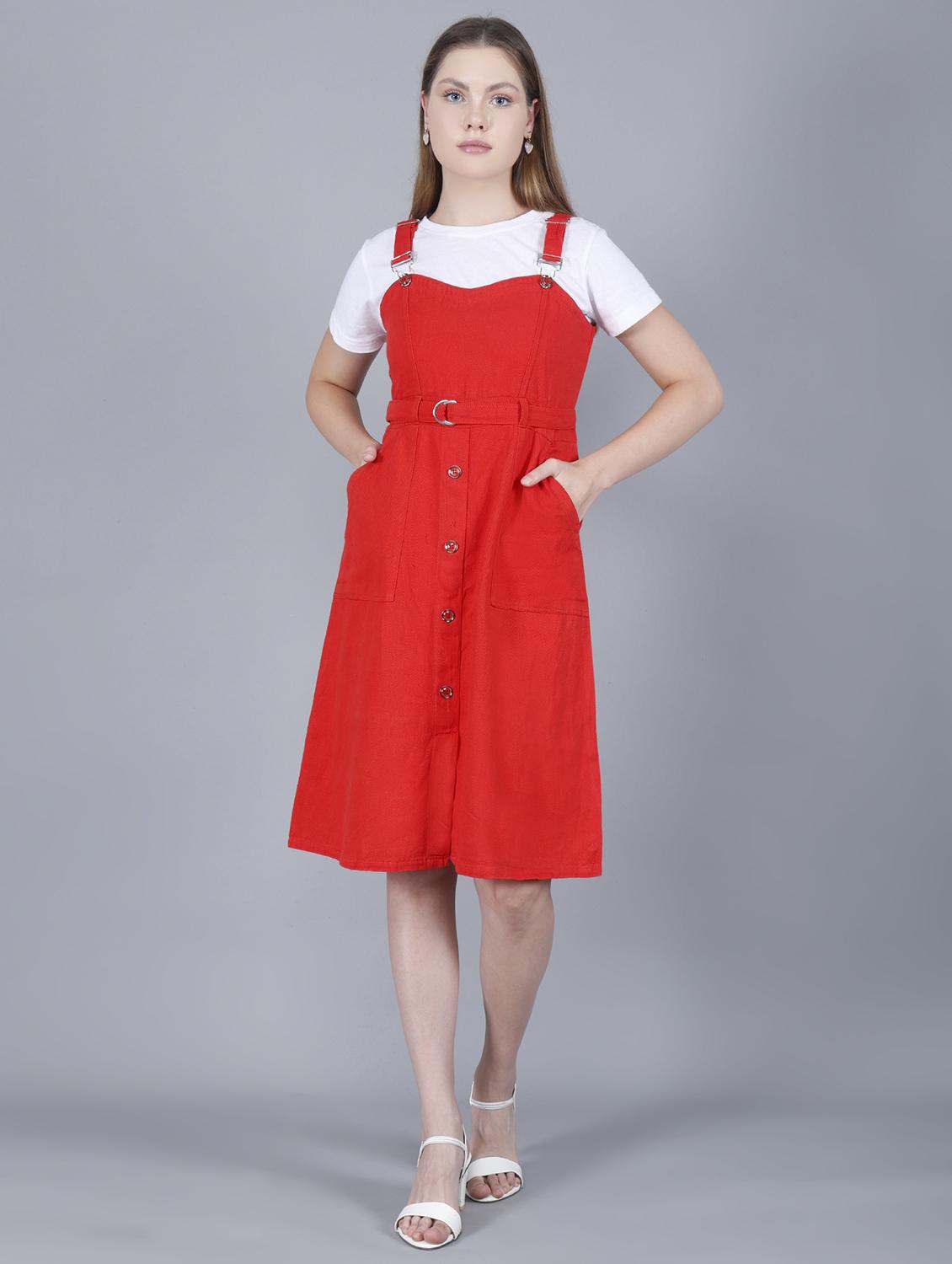 women solid shoulder strap dungaree dress - 22004913 -  Standard Image - 1