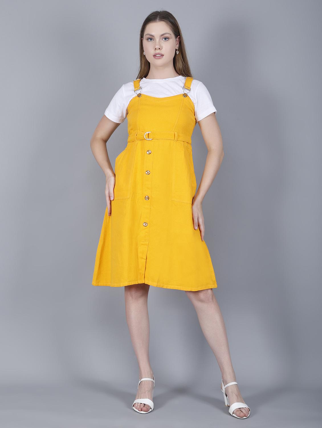 women solid shoulder strap dungaree dress - 22004914 - Standard Image - 4