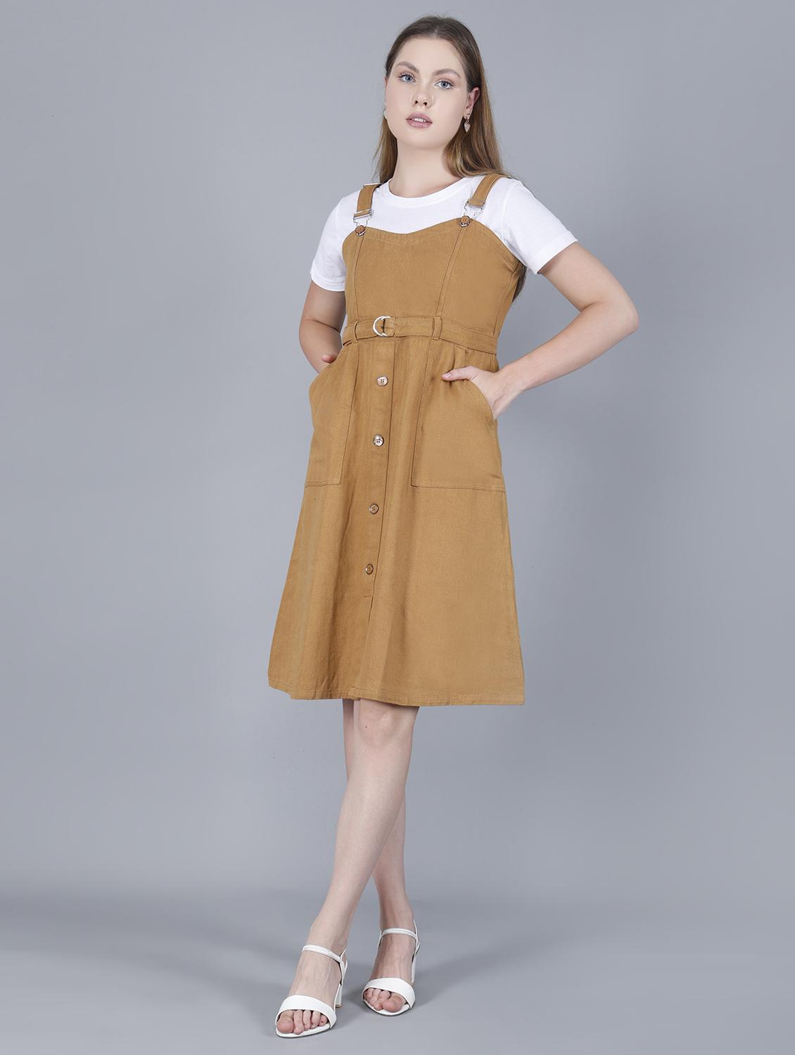 women solid shoulder strap dungaree dress - 22004916 - Standard Image - 1