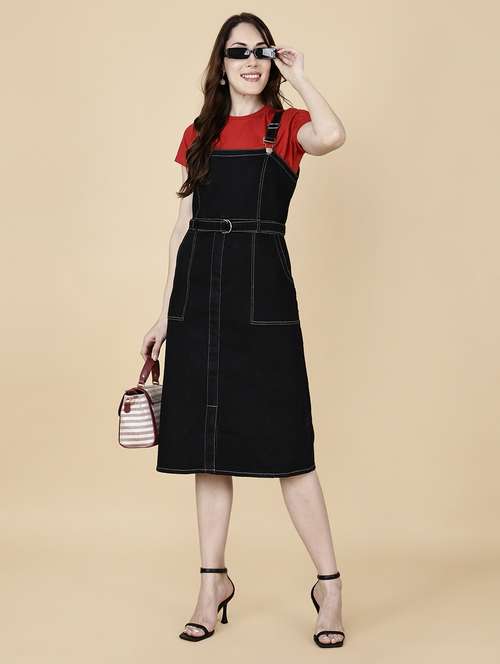 women solid shoulder strap dungaree dress - 22004917 - Standard Image - 0