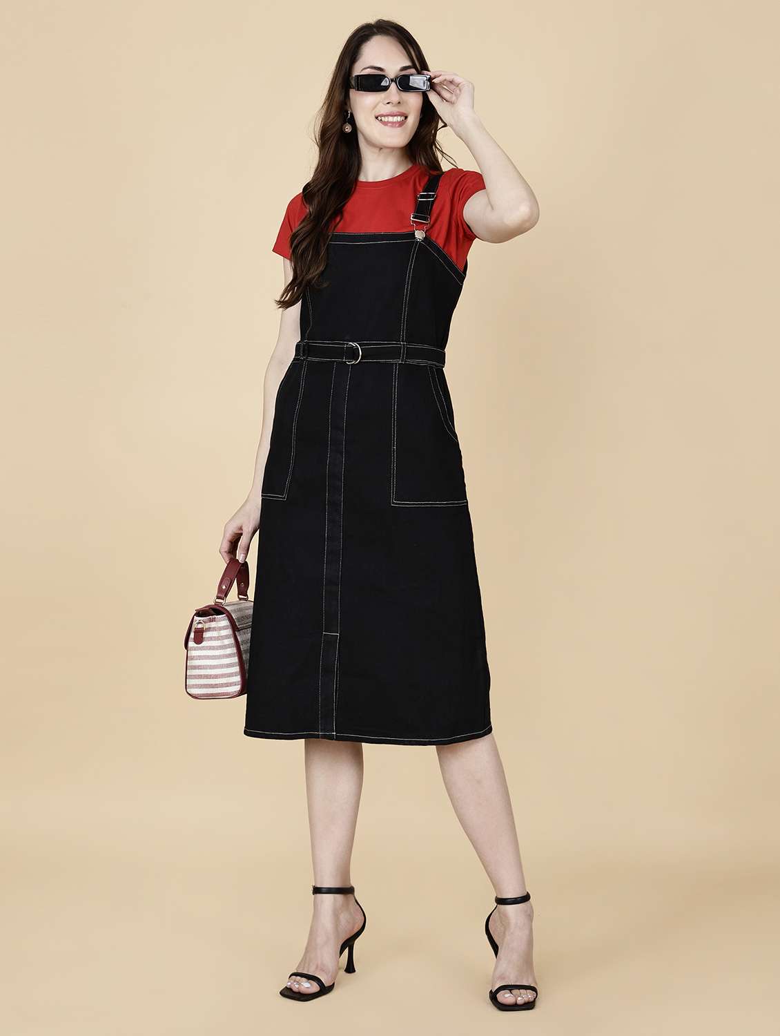 women solid shoulder strap dungaree dress - 22004917 - Zoom Image - 0