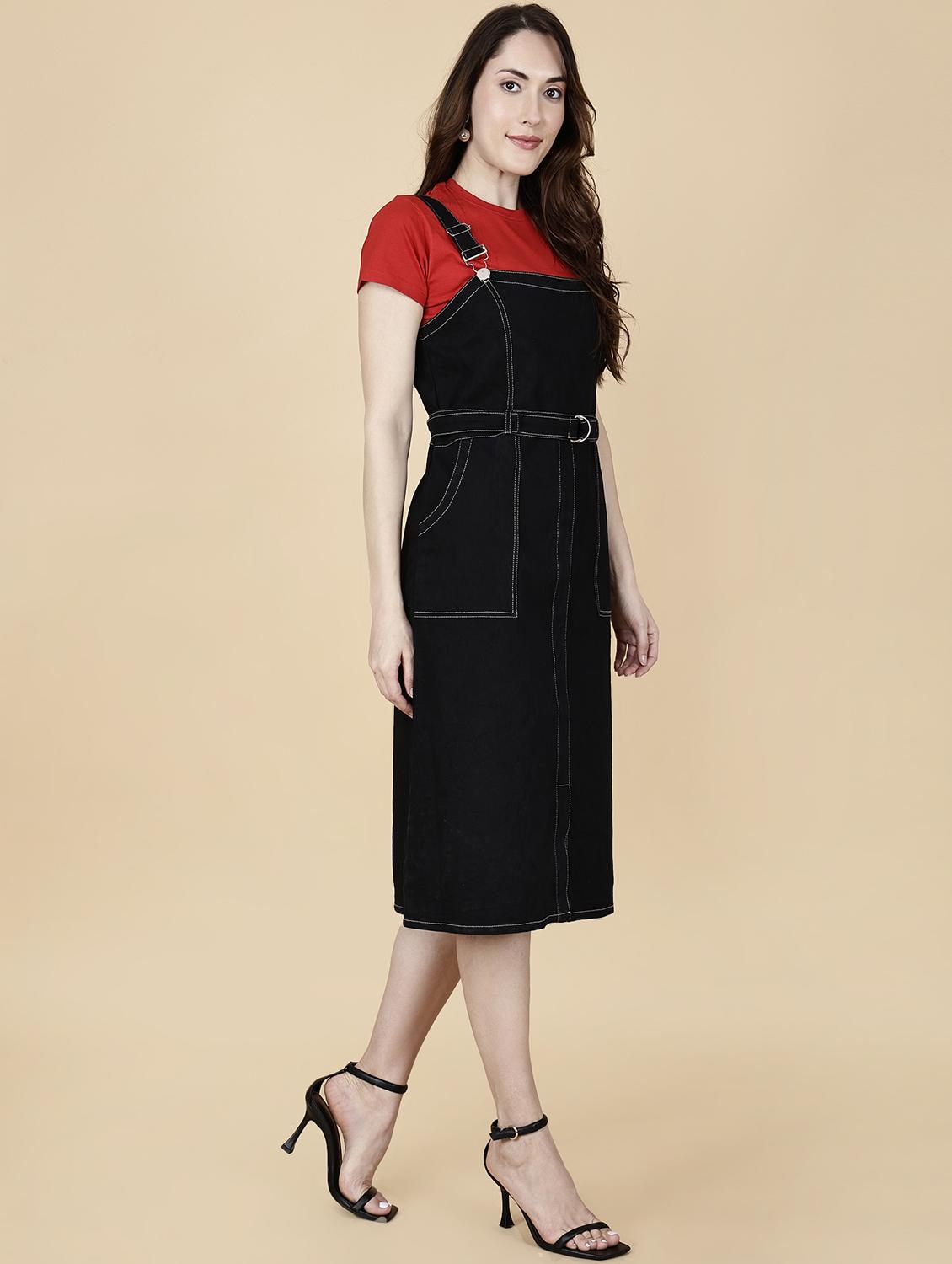 women solid shoulder strap dungaree dress - 22004917 - Standard Image - 4