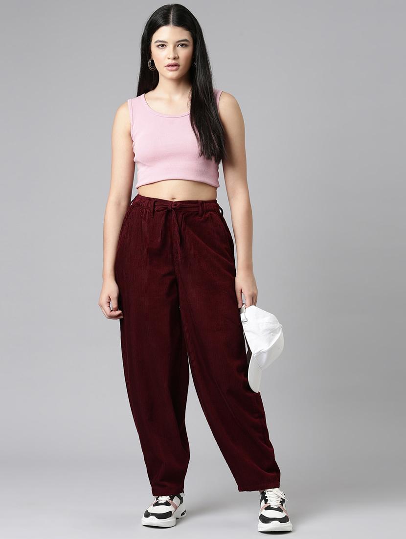 women solid high rise relaxed fit peg trouser - 22004923 - Standard Image - 4