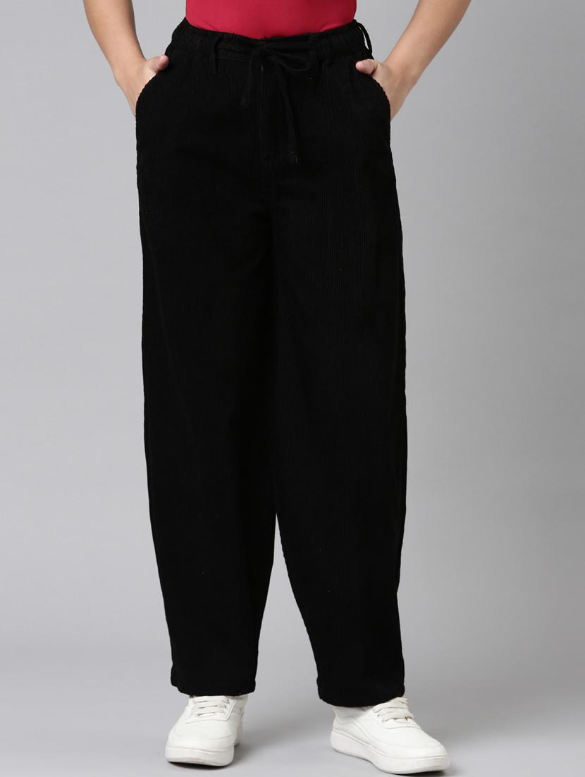 women solid high rise relaxed fit peg trouser - 22004924 - Zoom Image - 0
