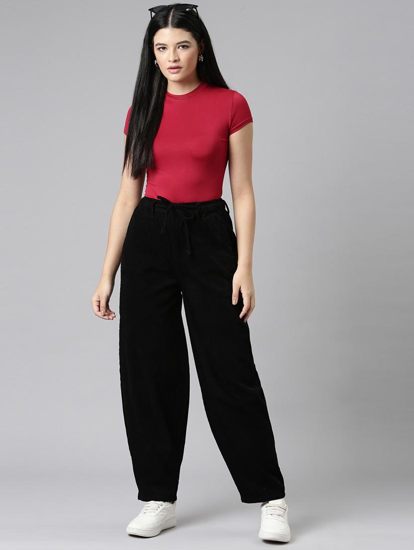 women solid high rise relaxed fit peg trouser - 22004924 - Standard Image - 4