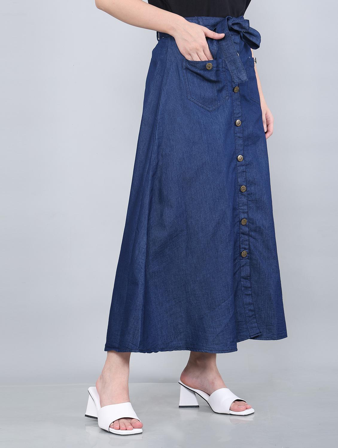 women solid mid rise denim a-line skirt - 22004925 -  Standard Image - 1