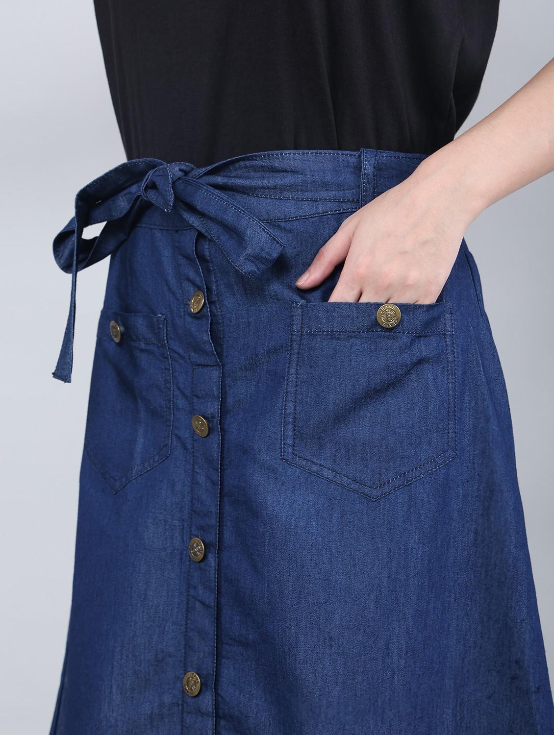 women solid mid rise denim a-line skirt - 22004925 - Standard Image - 4