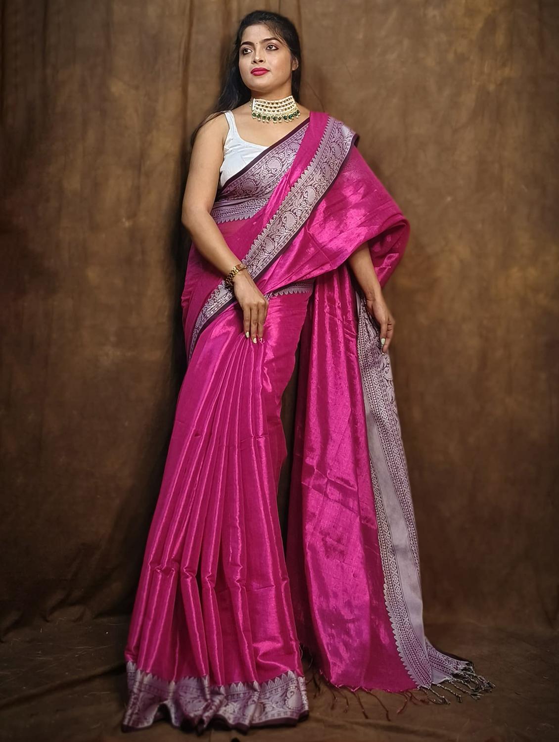 women solid with bordered saree - 22004978 - Standard Image - 1