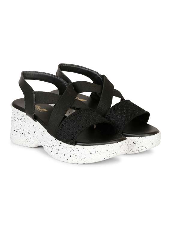 women black back strap platform wedge