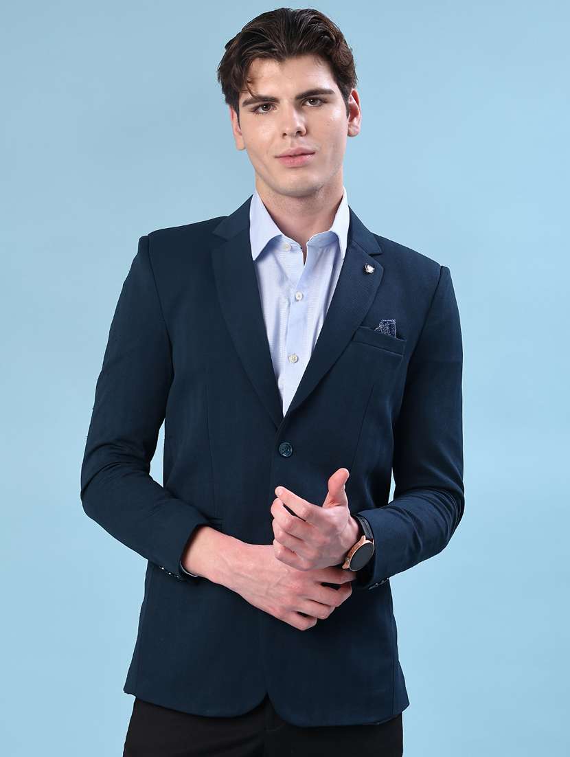 men solid lapel collar single breasted casual blazer - 22005197 -  Standard Image - 1