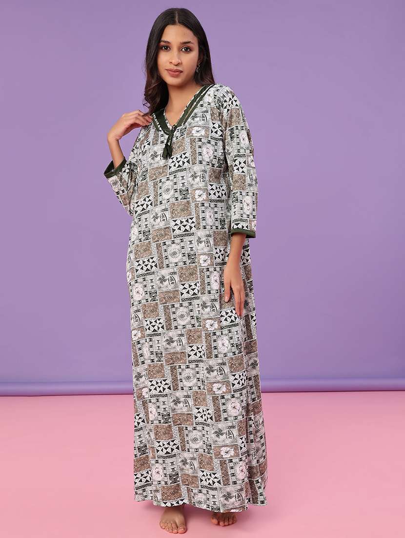women printed long sleeve nighty - 22005201 -  Standard Image - 1