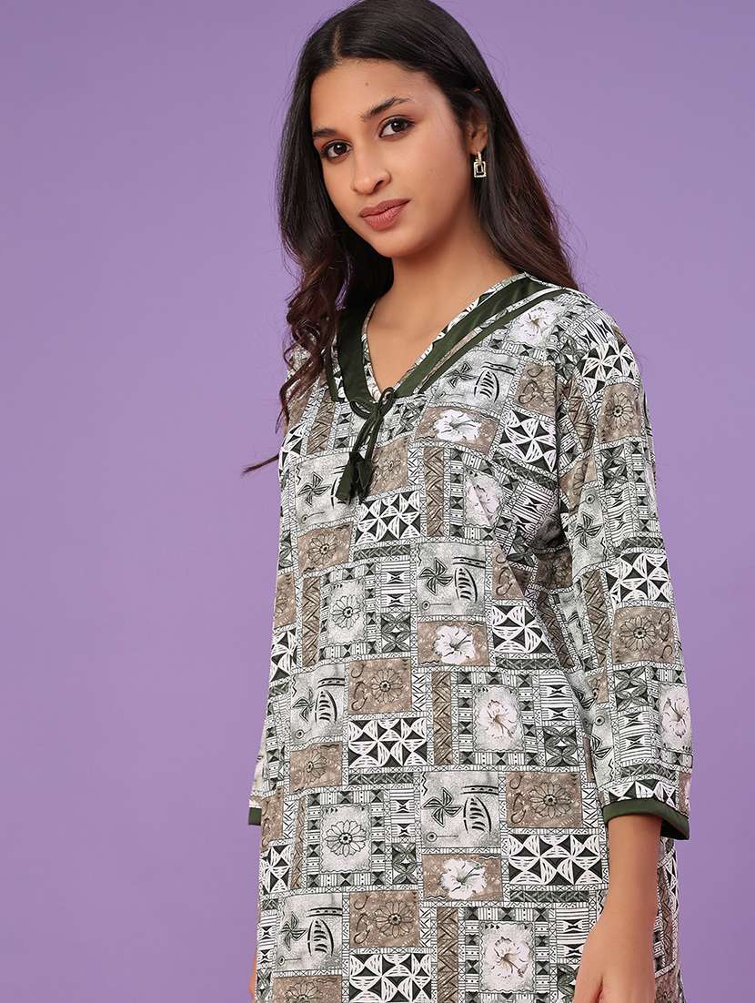 women printed long sleeve nighty - 22005201 -  Standard Image - 4
