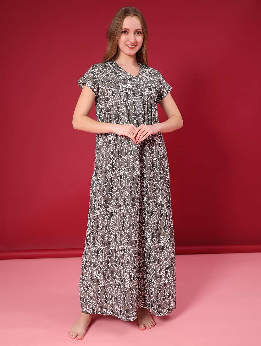 women printed short sleeve nighty - 22005203 -  Standard Image - 1