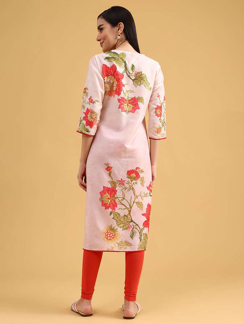 women printed three quarter sleeve straight kurta - 22005210 -  Standard Image - 4