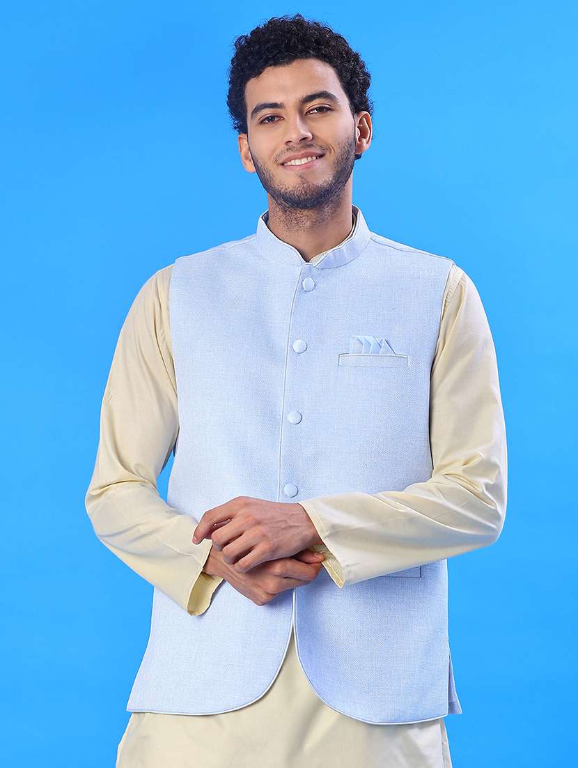 men solid mandarin neck regular fit nehru jacket - 22005251 -  Standard Image - 1