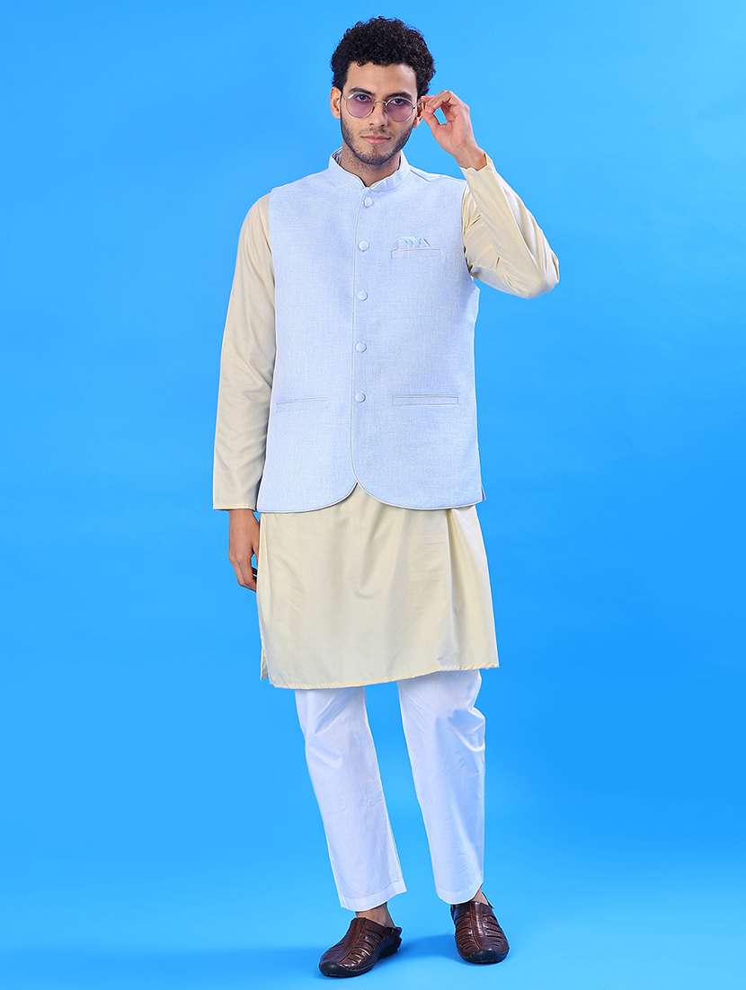 men solid mandarin neck regular fit nehru jacket - 22005251 -  Standard Image - 4