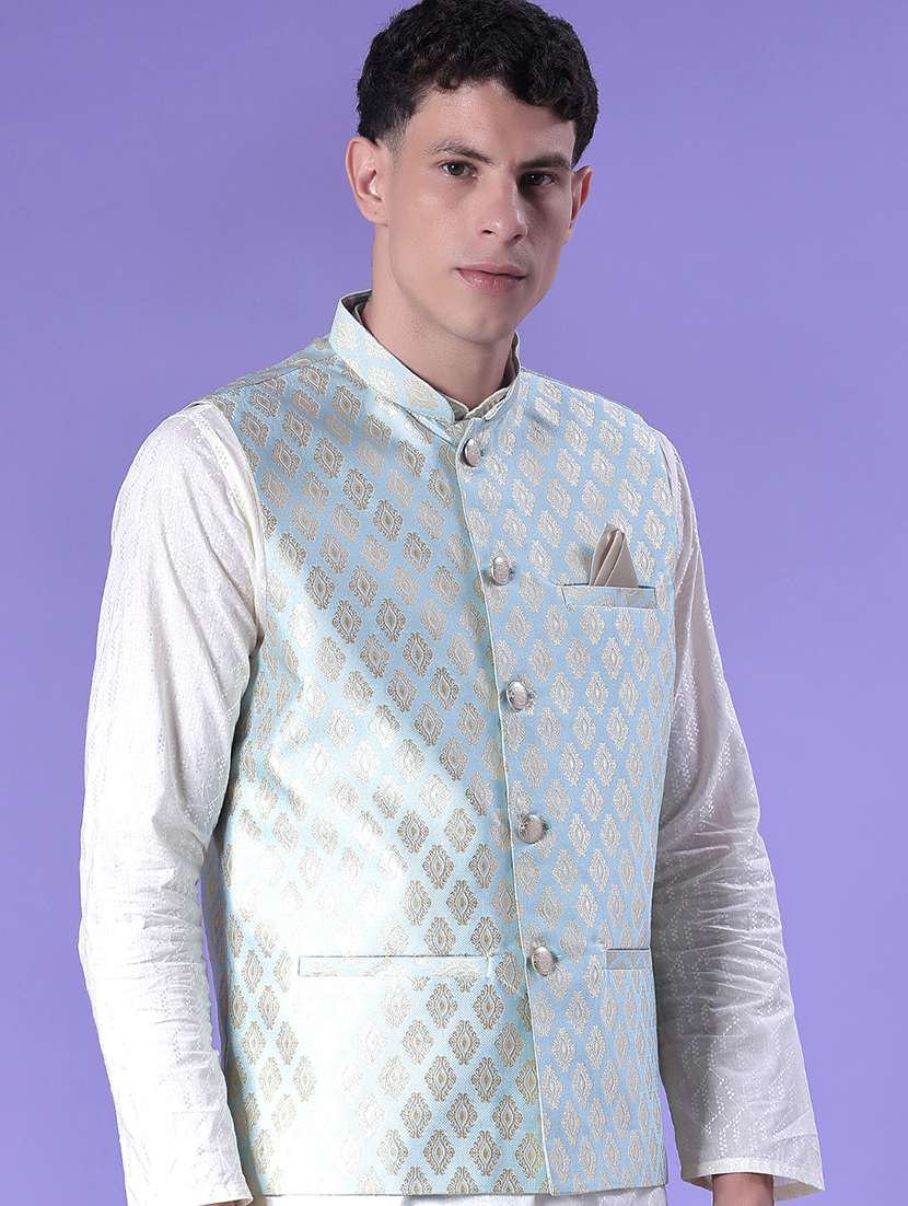 men self design mandarin neck regular fit nehru jacket - 22005254 -  Standard Image - 1