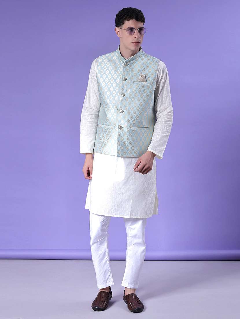 men self design mandarin neck regular fit nehru jacket - 22005254 -  Standard Image - 4