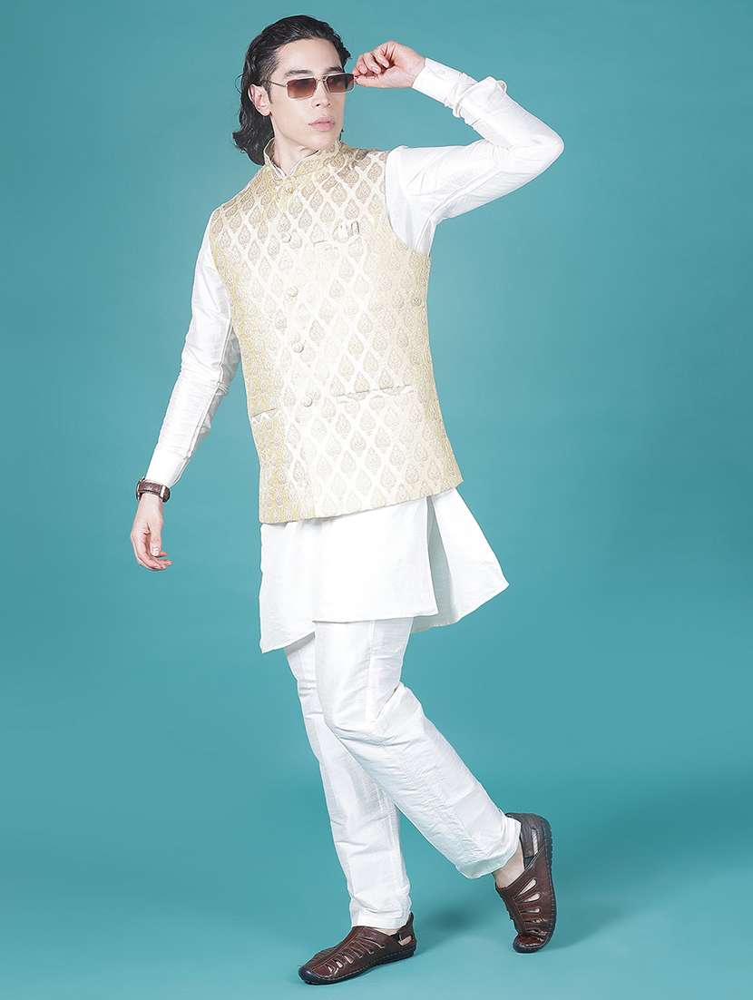 men self design mandarin neck regular fit nehru jacket - 22005261 -  Standard Image - 4