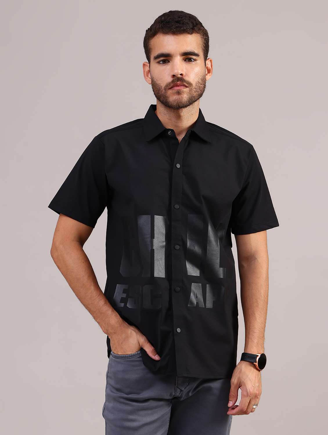 men printed collared short sleeve shirt - 22005330 -  Standard Image - 1