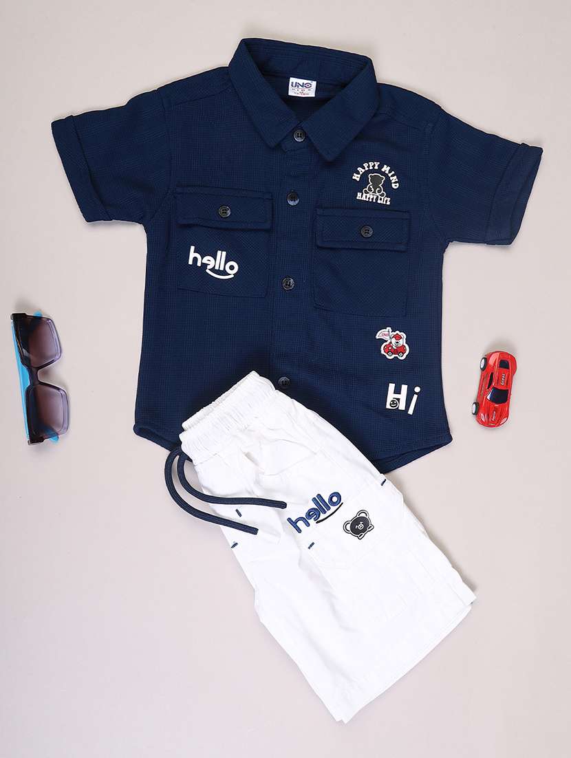 boys printed shirt & shorts casual wear set