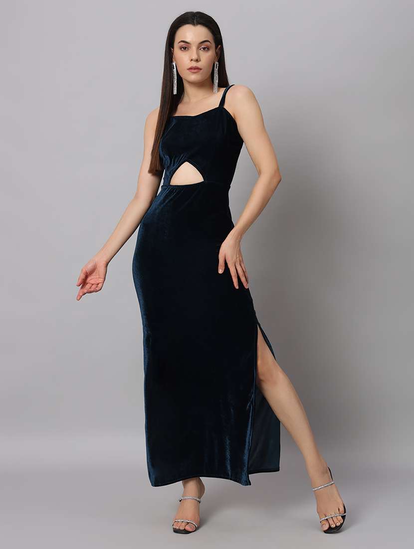 women solid sholuder strap slim fit bodycon maxi dress - 22005440 -  Standard Image - 1