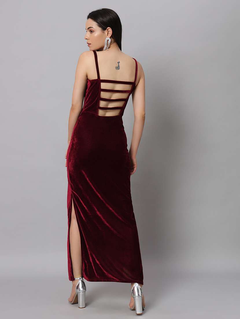 women solid sholuder strap slim fit bodycon maxi dress - 22005441 -  Standard Image - 4