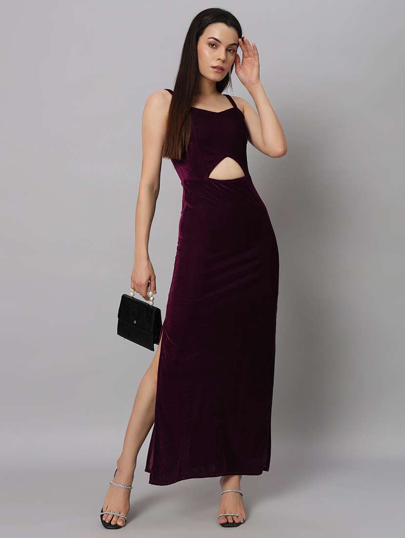 women solid sholuder strap slim fit bodycon maxi dress - 22005443 -  Zoom Image - 0